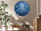 Rundes Leinwandbild Retro Ornament: Dekoratives Motiv in verwaschenem Blau 
