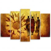 Leinwandbild 5 teilig, Afrika Sonnenblumen Gelb 