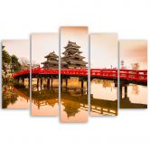 Leinwandbild 5 teilig, Japan Brücke Bäume Natur 