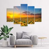 Leinwandbild 5 teilig, Sonnenblumen Sonnenuntergang 