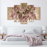 Leinwandbild 5 teilig, Rosa Rosen Blumen 