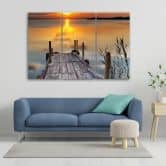 Leinwandbild 3-teilig, Sonnenuntergang Steg See Natur 