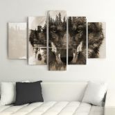 Wandbild 5-teilig, Wolf Wald Tiere Natur 