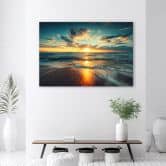 Leinwandbild, Sonnenuntergang Strand Meer 