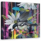 Leinwandbild Buntes Abstrakt mit Vogel 