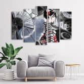 Leinwandbild 5 teilig, Geisha mit einem Fan 