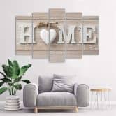 5-delige canvas print Heart Home Wood Shabby Beige 