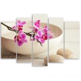 Leinwandbild 5 teilig, Orchid Bowl Blumen Beige 