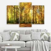 Leinwandbild 3-teilig, Wald Baum Herbst Gelb 