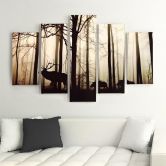 Leinwandbild 5 teilig, Hirsche Wald Tier Natur 