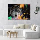 Leinwandbild, Wolf auf farbenfrohen Hintergrund 