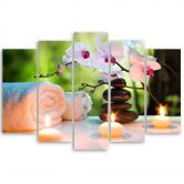 Leinwandbild 5 teilig, Handtuch Blumen Kerzen 