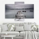 Leinwandbild 3-teilig, Steg See Natur Grau 