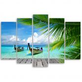 Leinwandbild 5 teilig, Tropischen Strand Meer Boote 