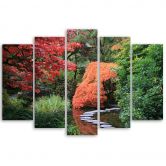 Leinwandbild 5 teilig, Japan Garten Wald 