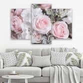 Leinwandbild 3-teilig, Rosa Rosen Blumen Natur 