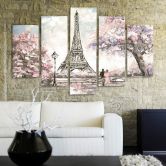 Leinwandbild 5 teilig, Pariser Eiffelturm Pastellfarben 