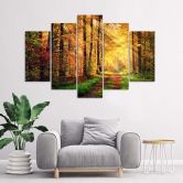 Leinwandbild 5 teilig, Wald Herbst 