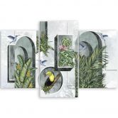 Leinwandbild 3 teilig, Formen in der Wand mit Pflanzen und Vögeln Toucan Koliber 