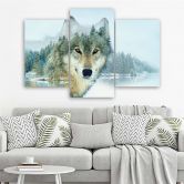 Leinwandbild 3-teilig, Wolf Wald Berge Natur 