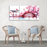 Leinwandbild 3-teilig, Japan Rosa Landschaft 
