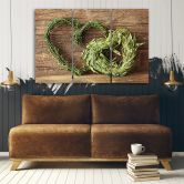 Leinwandbild 3-teilig, Herz Holz Kräuter Grün 