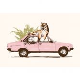 Fotobehang Tijger op roze auto - Bodart 