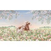 Papier peint photo chambre enfant Chevaux dans un pré fleuri - Kikki Belle 