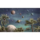 Kinderzimmer Fototapete Kikki Belle - Tropische Fantasiewelt mit Planeten und Palmen 