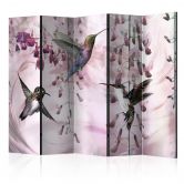 Paravent, Raumteiler freistehend, Trennwand - Fliegende Kolibris (Rosa) 