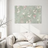 Glasbild Kraniche im Kirschblüten-Rausch Grün - Bloomery Decor 