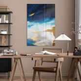 Glasbild Pinselstriche Blau und Gold - Haniff 