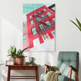 Glasbild Rote Fassade mit Feuertreppe in New York - Heemskerk 