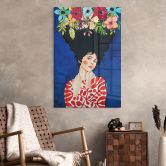 Glasbild Frau mit Blütenpracht im Haar - Hülya 