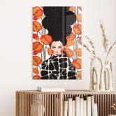 Glasbild Frau mit Retro-Mohnblumen - Hülya 