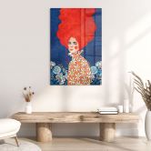Glasbild Frau mit rotem Haar und Blüten - Hülya 