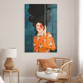 Glasbild Geheimnisvolle Frau mit Rose - Hülya 