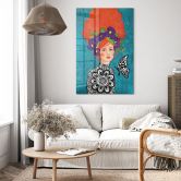 Glasbild Schmetterlingsfrau mit Blütenkranz - Hülya 