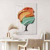 Glasschilderijen Boom met oranje en groene 3D-kroon - Mielu 