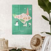 Glasbild Karte von Bali - Rivers 