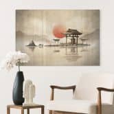 Glasbild Japanischer Tempel im Sonnenaufgang - Roze 
