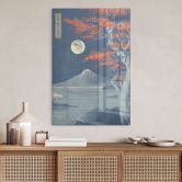 Glasbild Vollmond über dem Gipfel des Fuji-san | Japanische Landschaft - Roze 