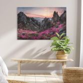 Glasbild Seo - Felsige Landschaft im Sonnenuntergang 
