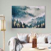 Glasbild Geheimnisvoller Nebel im Wald - SpaceFrog Designs 