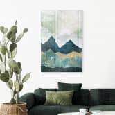 Glasschilderij Zonnig landschap in blauw en goud - SpaceFrog Designs 