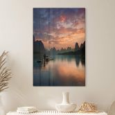 Glasbild Zhang - Asiatische Flusslandschaft in der Abenddämmerung 
