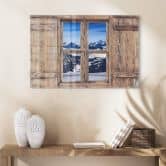 Glasbild 3D Holzfenster - Alpenpanorama 