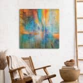 Glasbild Urbanes Licht in Blau und Orange - Schmucker - Quadratisch 