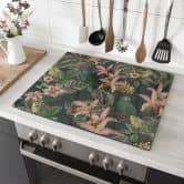 Kogeplade jungle med papegøjer natgrøn - Bloomery Decor 