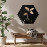 Hexagon Wandbild 1X Studio - Goldene Eichenblätter in einer Vase - Alu-Dibond 